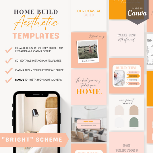 Bright Scheme | Home Build Canva Templates + Instagram guide