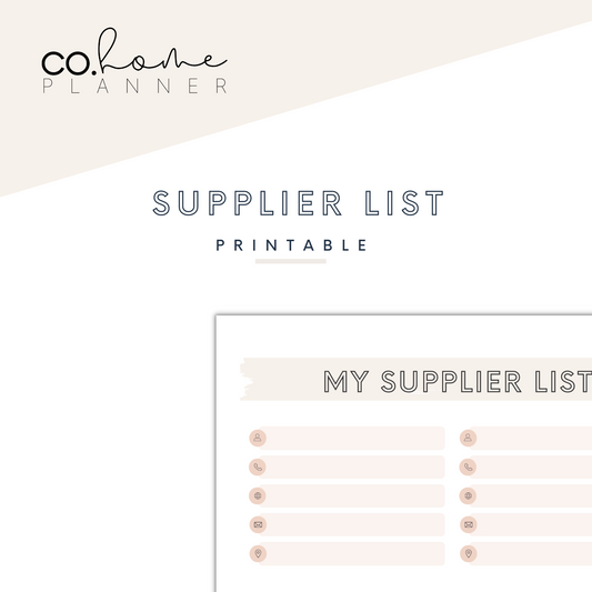Supplier List | Download + Print